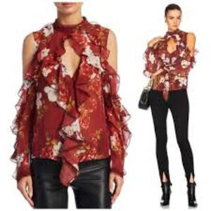 Nicholas Silk Floral Print Cold Shoulder Blouse Size S 17” PTP